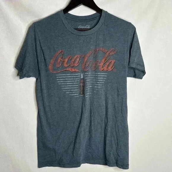 Coca-Cola heather grey  blue T-Shirt - Picture 1 of 4